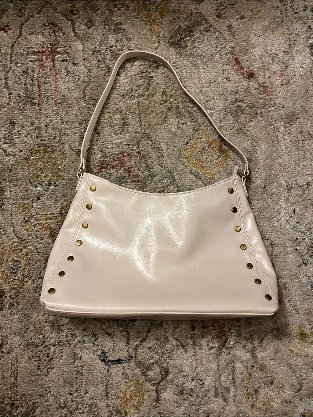 Crossi Cream Shoulder Bag with Gold Stud Detail